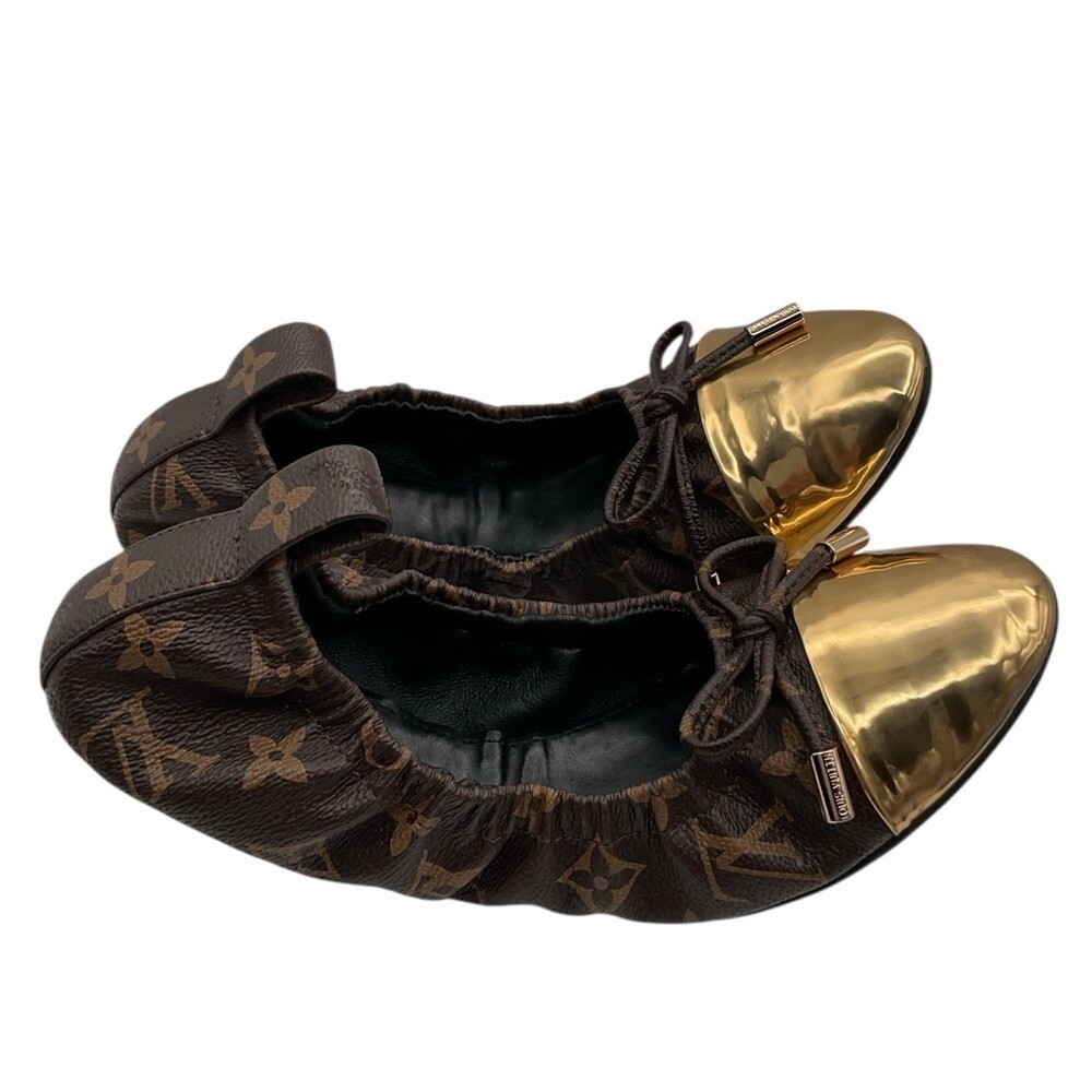 Louis Vuitton Brown and Gold Flats